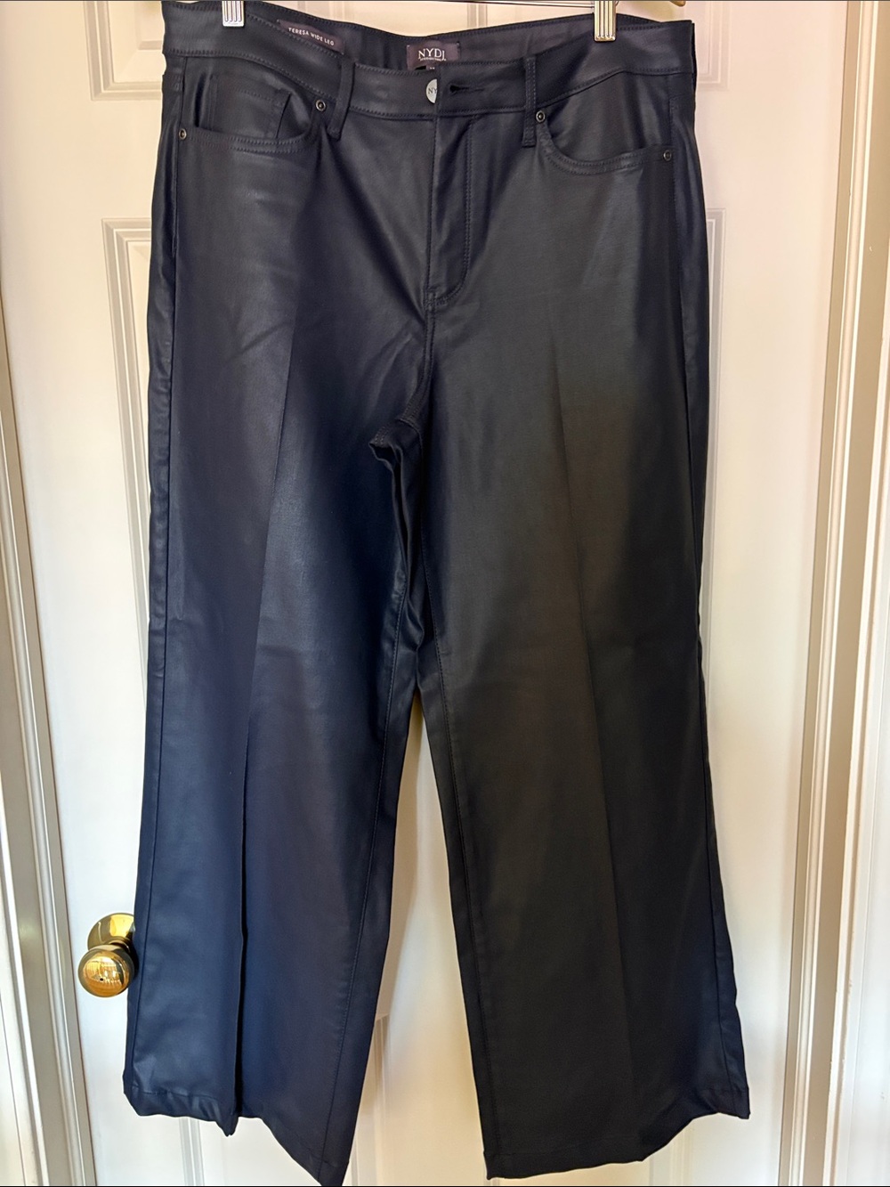 Navy Coated Wide Leg Pants